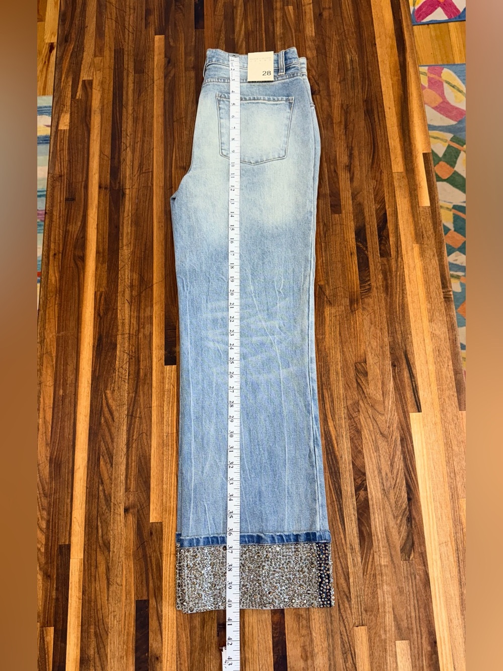 NWT - Alice + Olivia High Rise Embellished Straight Jeans Weezy in Brooklyn Blue - Picture 10 of 16